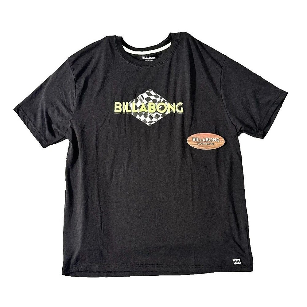 Billabong Men’s Graphic T-Shirt Large Black Check Logo Short Sleeve Tee New